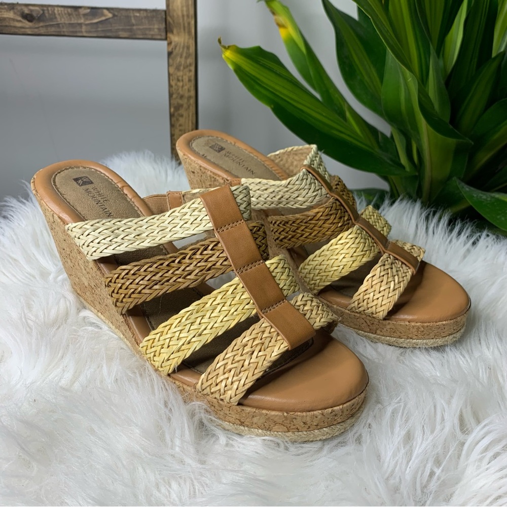 White Mountain Raffia Cork Platform Sandals